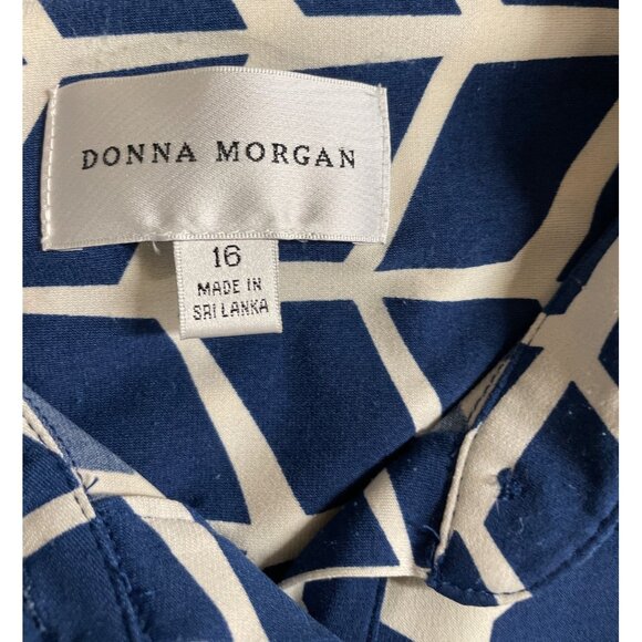 Donna Morgan Womens Size 16 Blue & Tan Chevron Dress With Belt - Picture 7 of 9